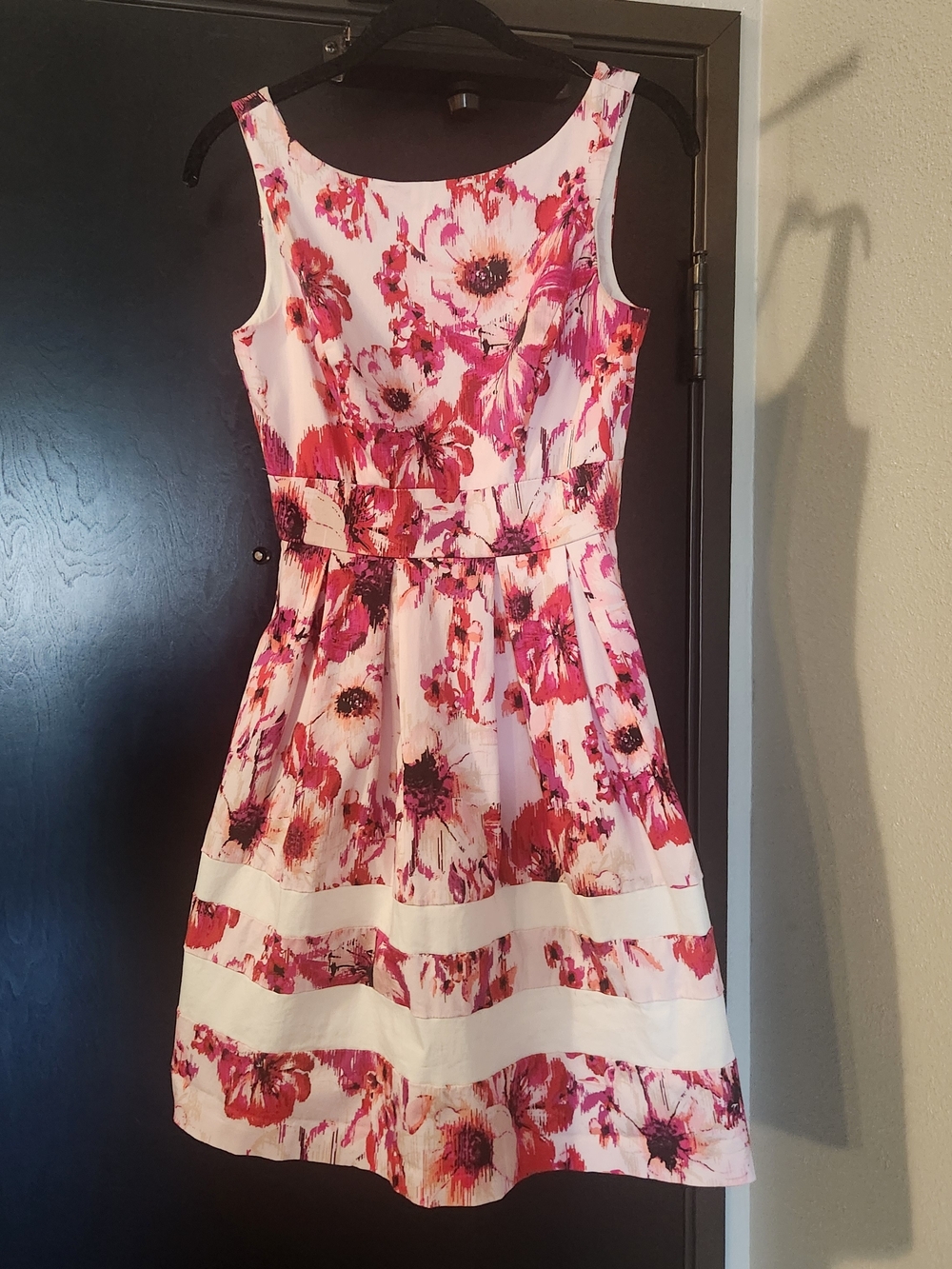 White House Black Market Pink and White Floral Fit-and-Flare Dress